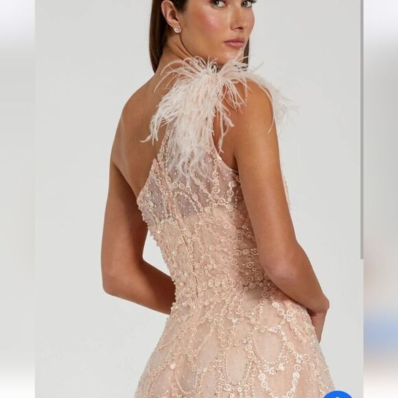 Mac DUGAL Elegant One-Shoulder Lace Dress with Feather Detail SIze 4 $798 - Picture 6 of 14